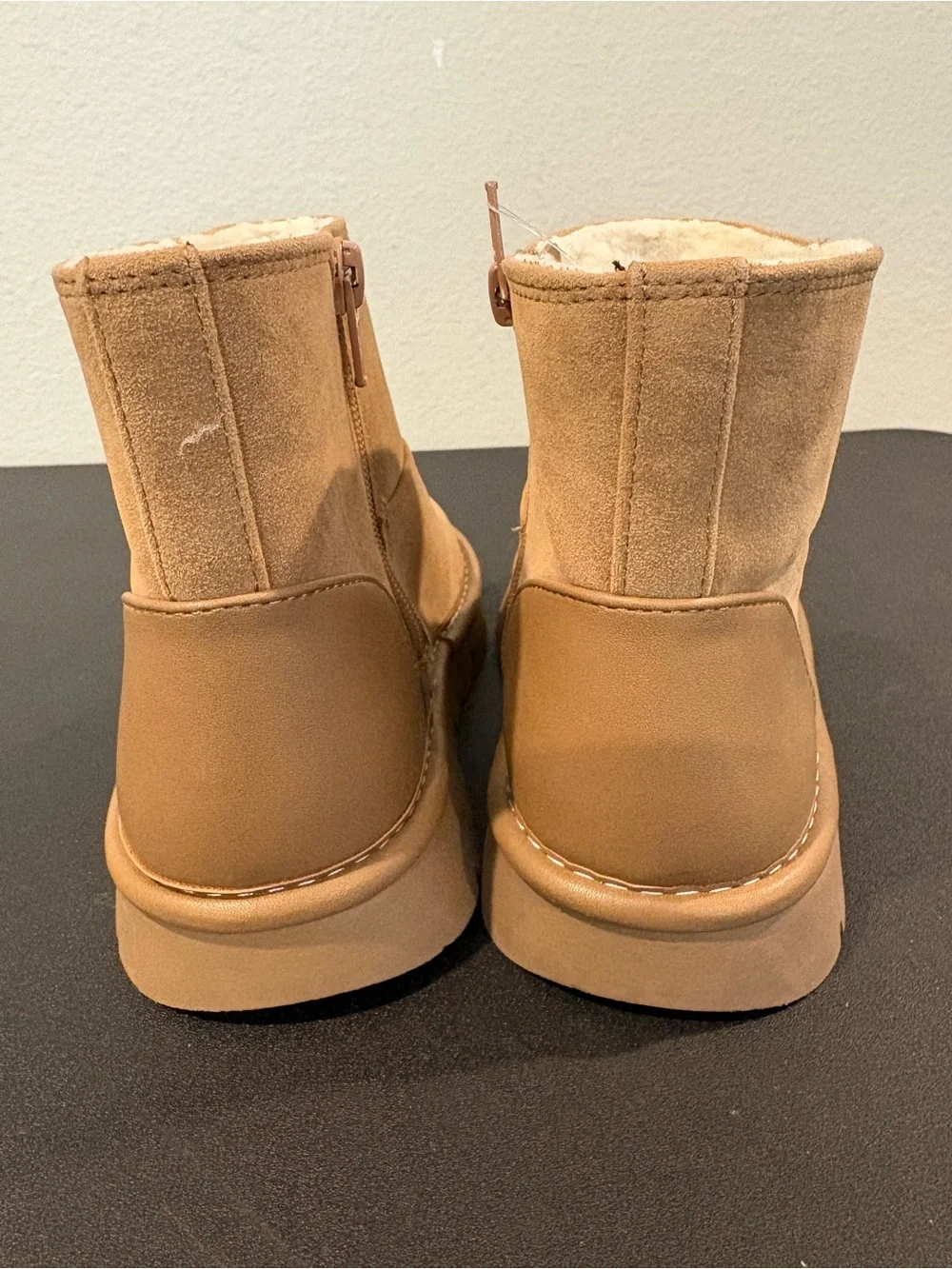 Cat & Jack Girls Honor Faux Suede Style Fur Lined Boots Cognac Toddler Youth 13